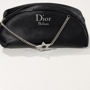 Dior Black Cosmetic Bag with Silver Chain